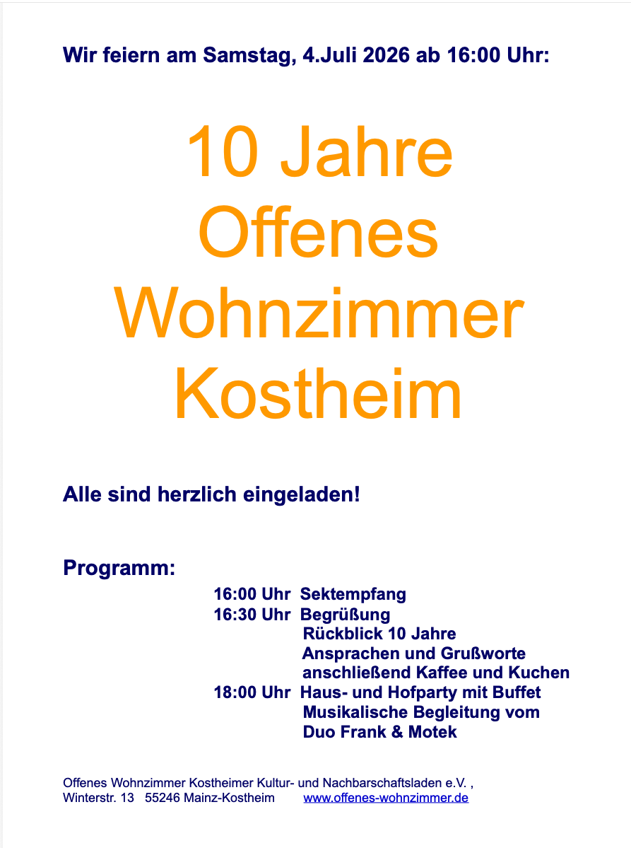 Plakat 10 Jahre Offenes Wohnzimmer Kostheim